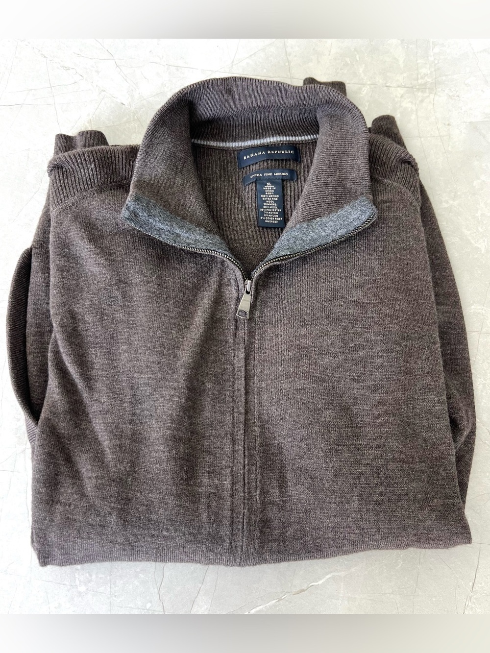 BANANA REPUBLIC 100% Merino Knit Cardigan Zip Up Brown Long Sleeve Sweater Sz XL
